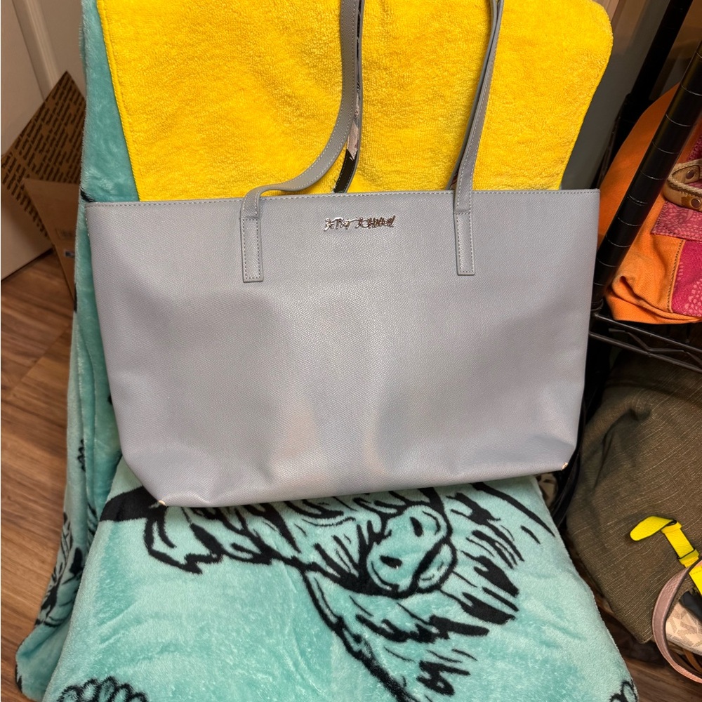 Betsey Johnson Light Gray Tote Bag with Silver Logo